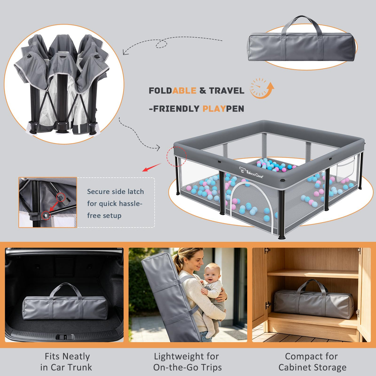 Foldable Baby Playpen with Mat and Ocean Balls I94611