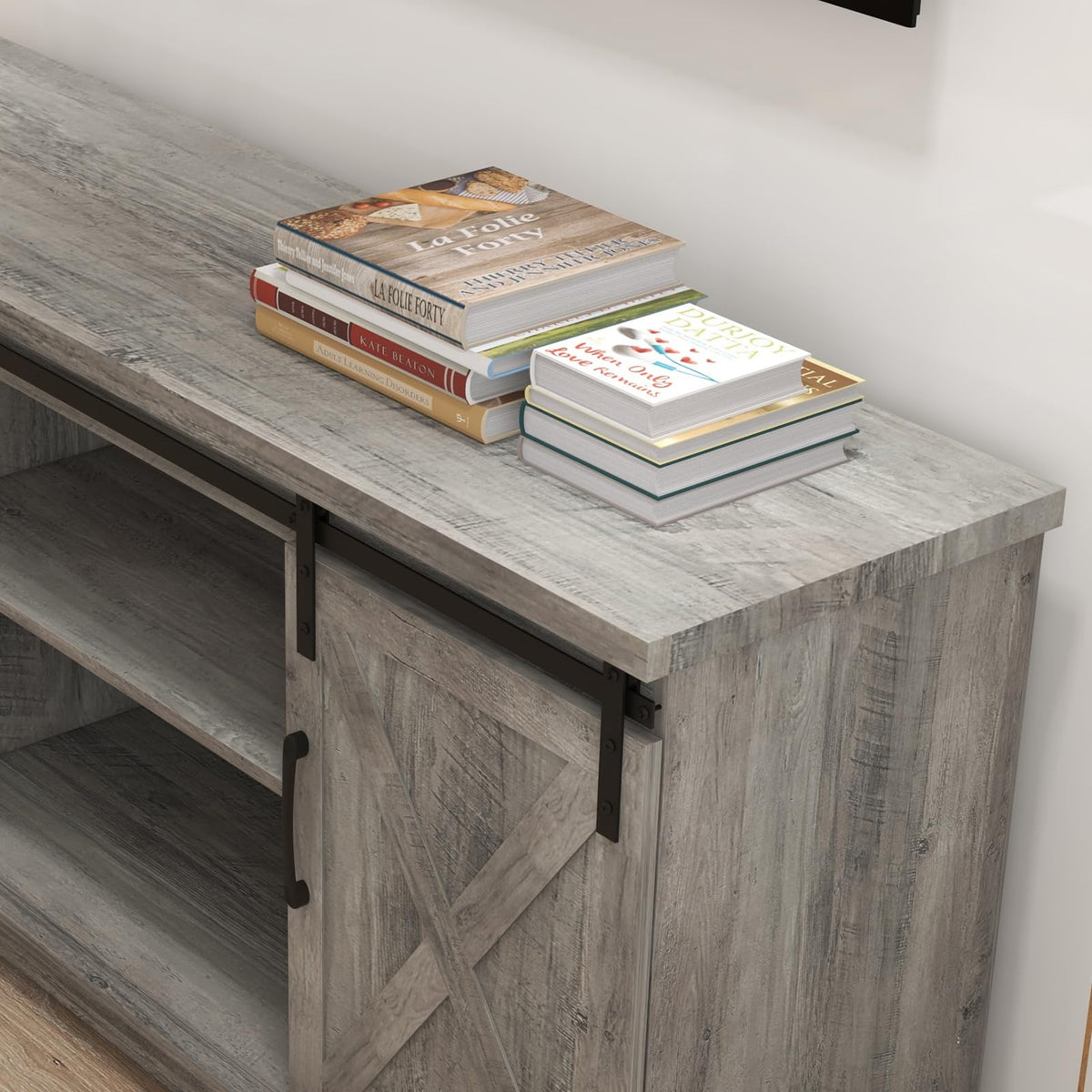 65 Inch TV Stand with Sliding Barn Doors J8129