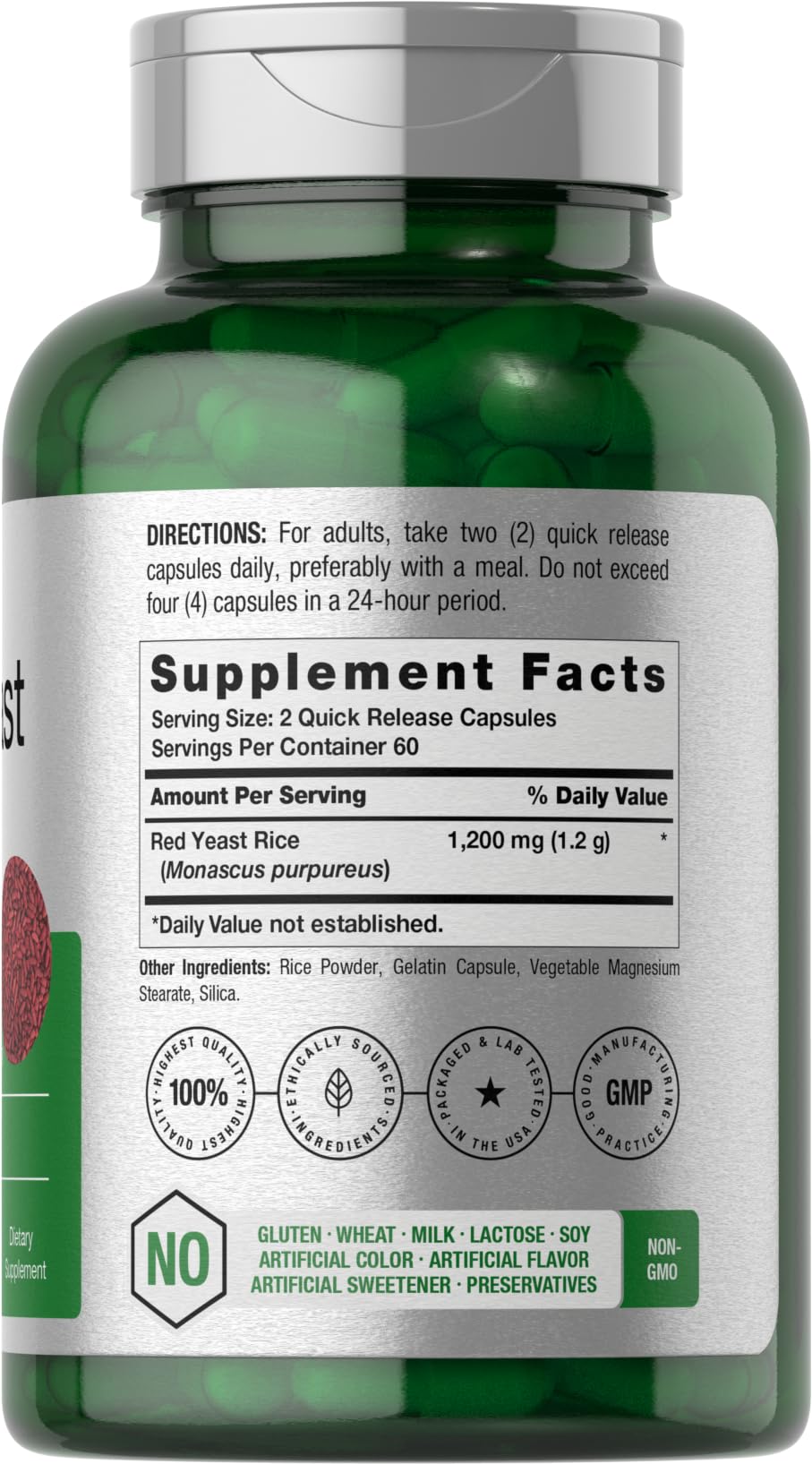 Red Yeast Rice 1200 mg 120 Capsules H94468