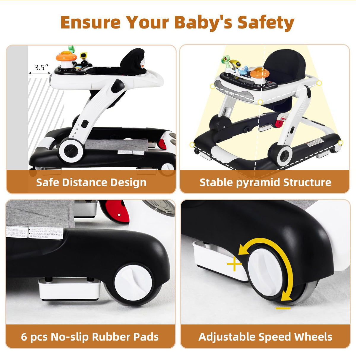Foldable Adjustable Baby Walker with Wheels and Bouncer M91684