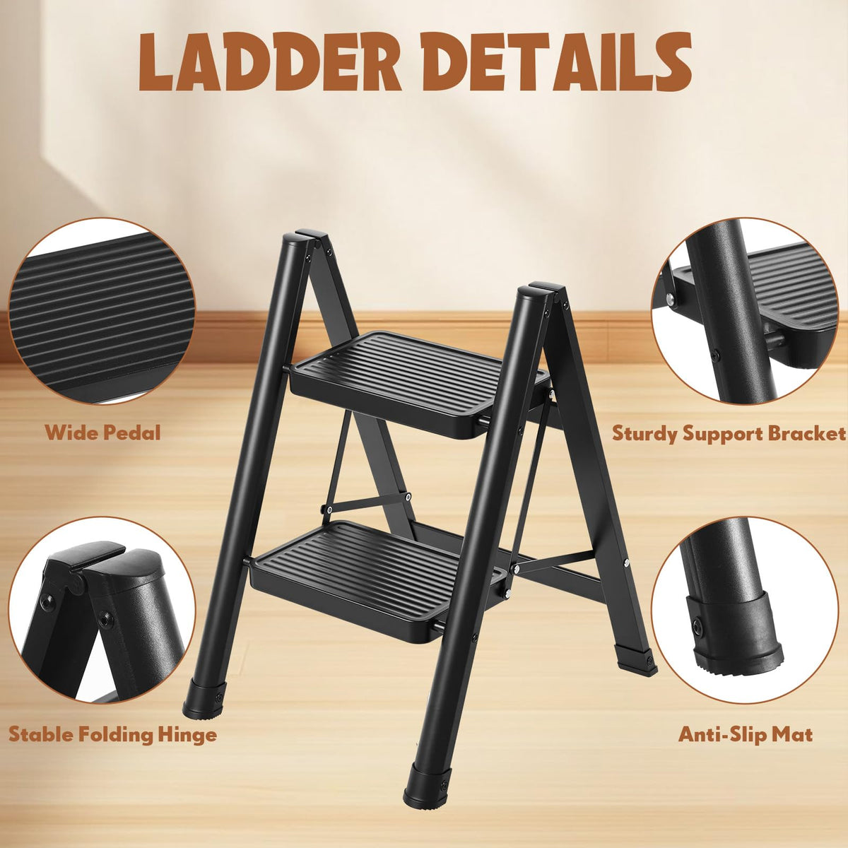 2 Step Carbon Steel Ladder with Anti-Slip Wide Pedal C2260