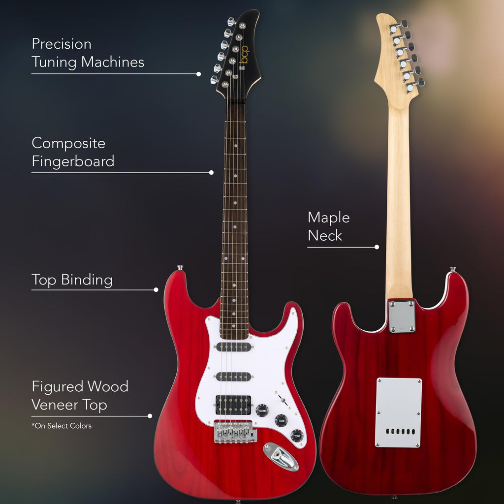 Cherry Red White Electric Guitar Kit with Headphone Amp C2558