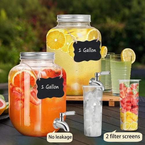 1 Gallon Glass Drink Dispenser with Stand 2 Pack W31007