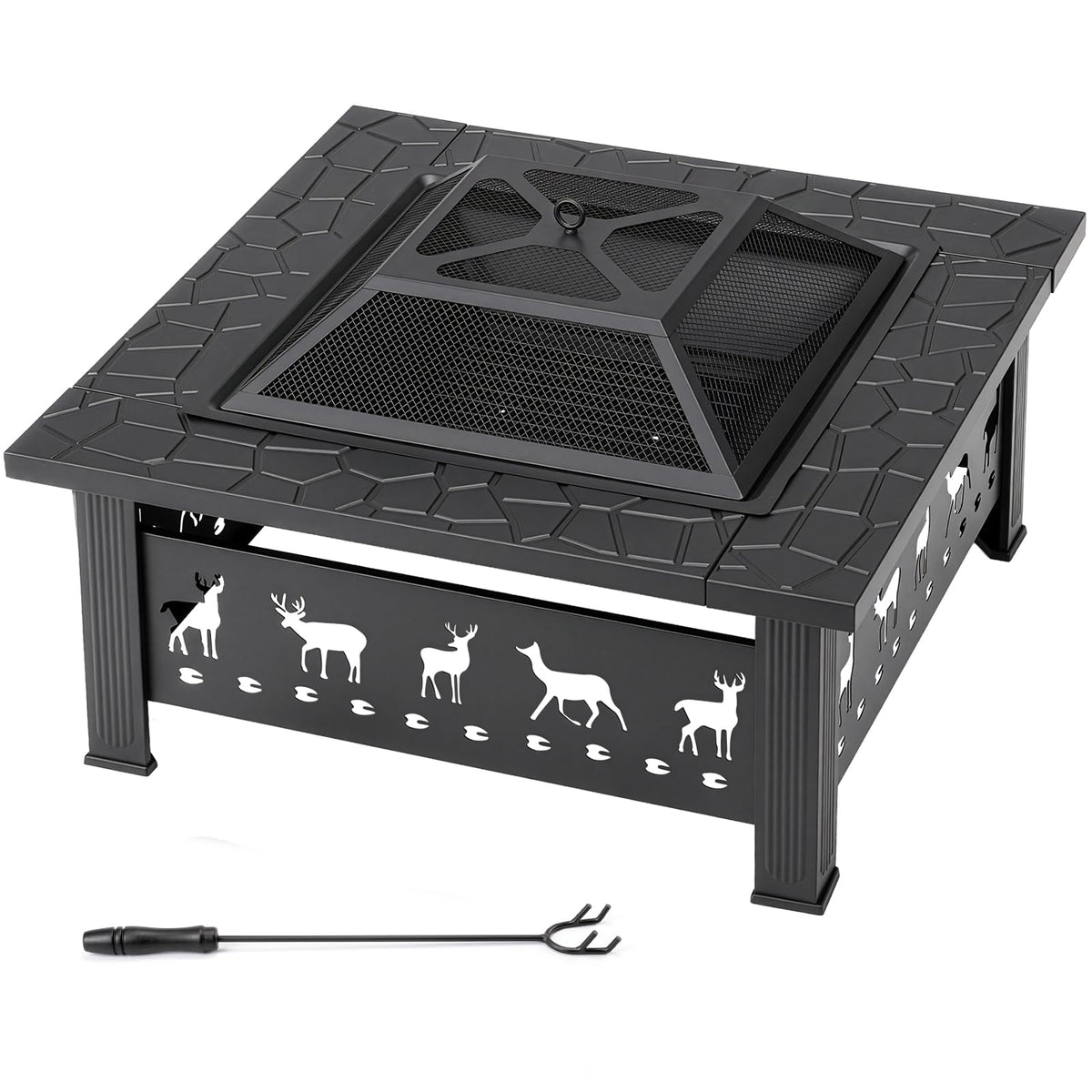 32 Inch Black Wrought Iron Wood Burning Fire Pit V295490