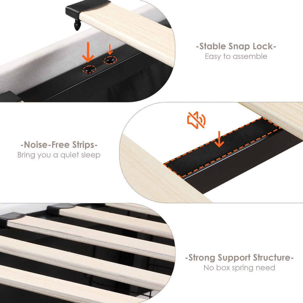 Beige Upholstered Full LED Bed Frame with Storage L387951
