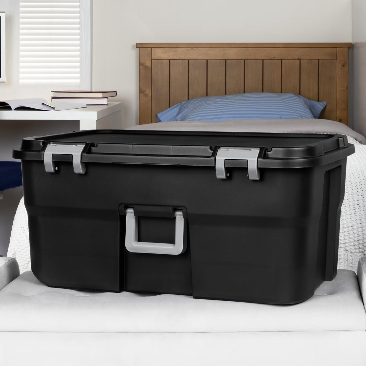 22 Gallon Black Wheeled Plastic Storage Trunk W849537