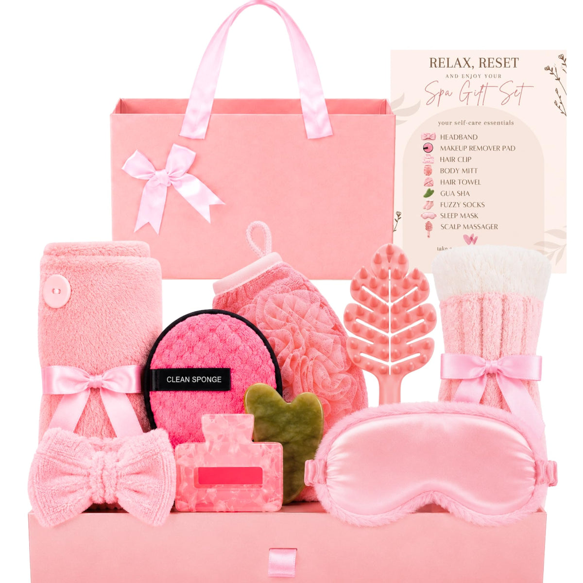 11pc Pink Spa Gift Set with Gua Sha and Sleep Mask X31521