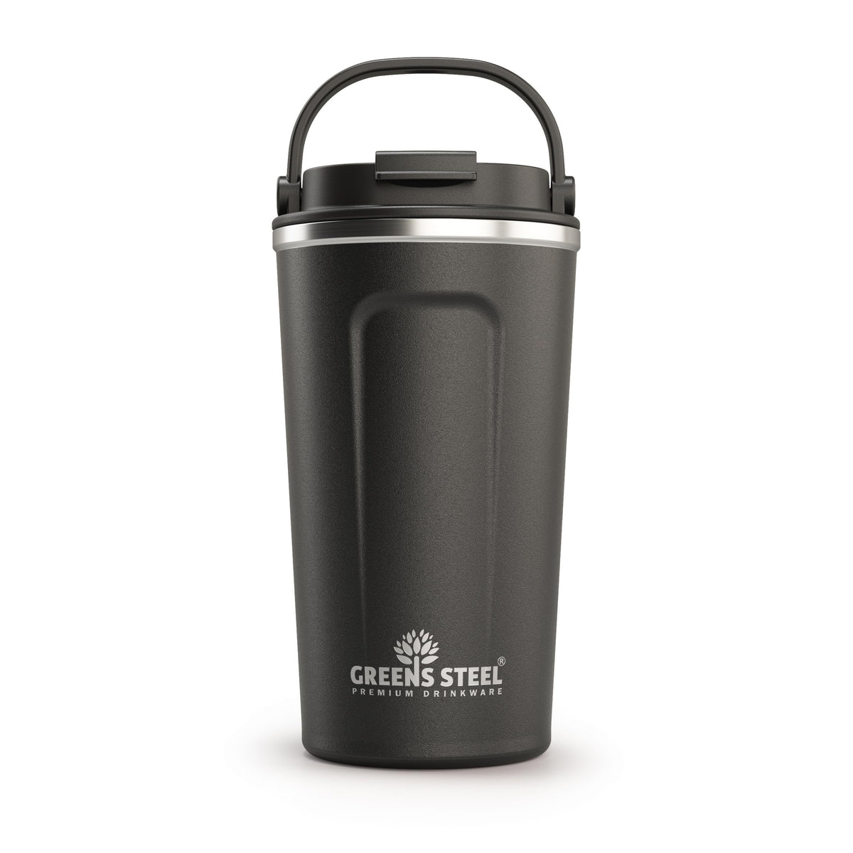 16 oz Black Stainless Steel Insulated Coffee Cup with Lid and Handle N217583