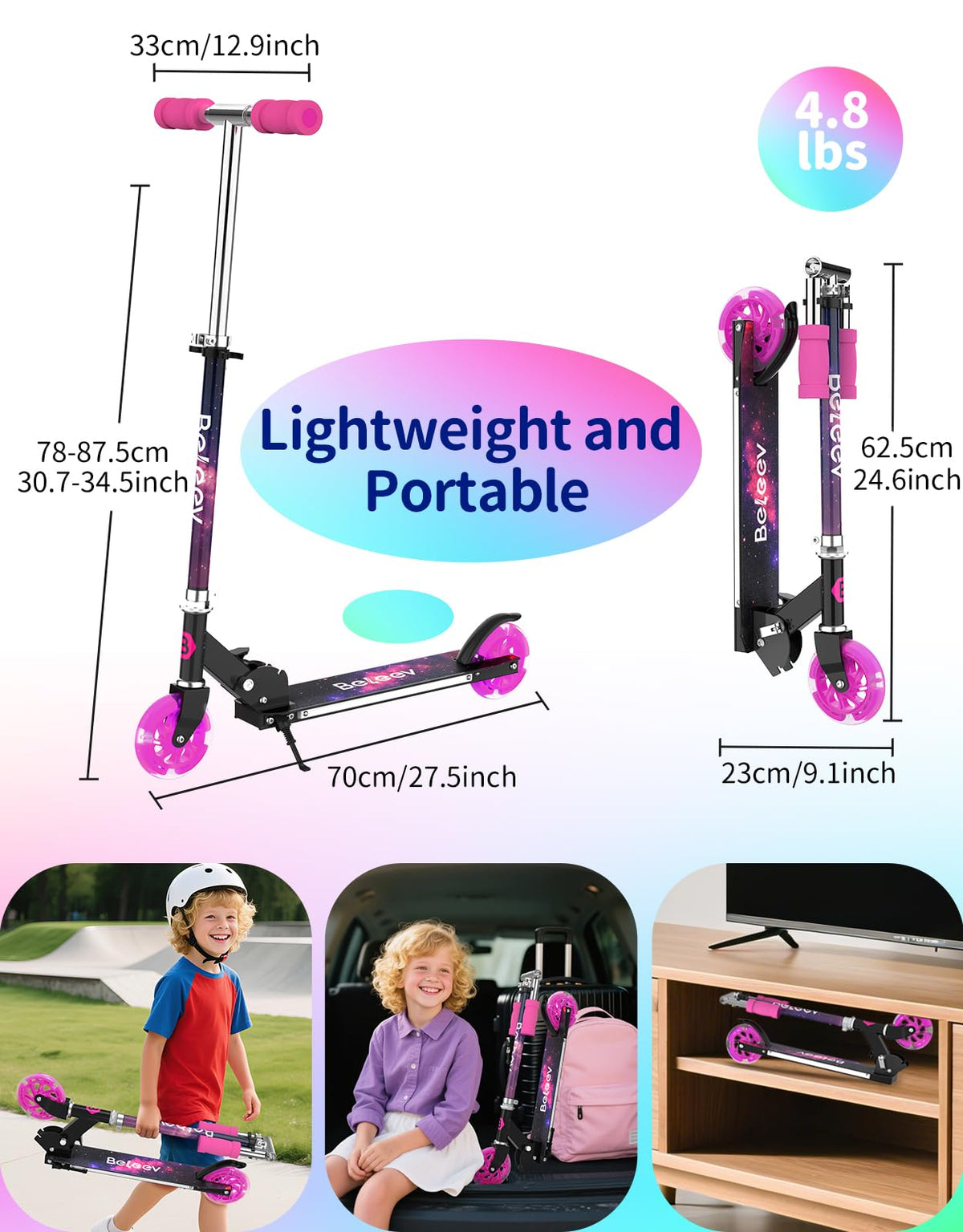 2 Wheel Folding Kick Scooter with Light Up Wheels N104897