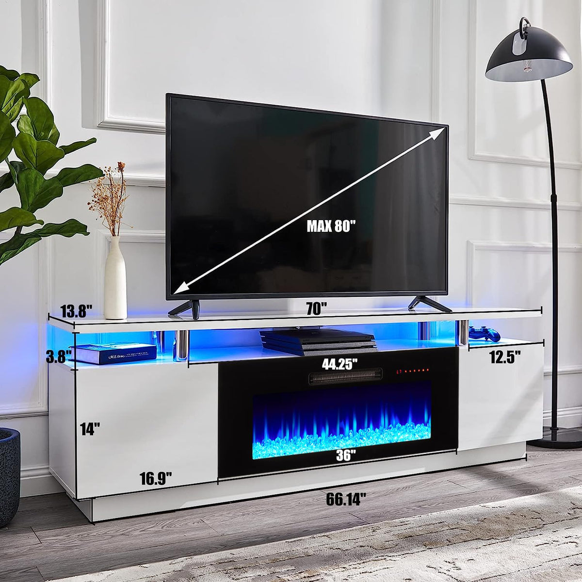 70" High-Gloss TV Stand with 36" Electric Fireplace K74142