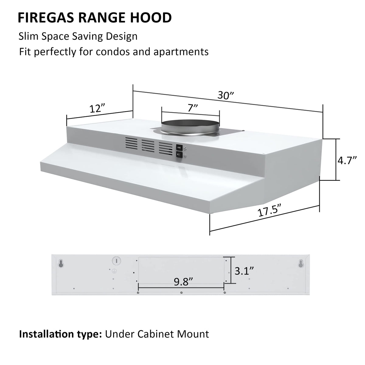 White 30 inch Under Cabinet Range Hood X56034