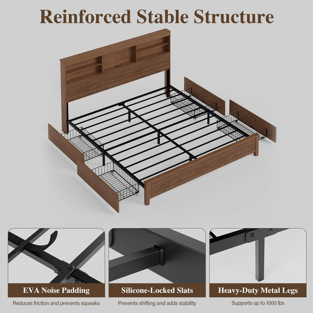 Queen Size Wood Bed Frame with 4 Storage Drawers L784