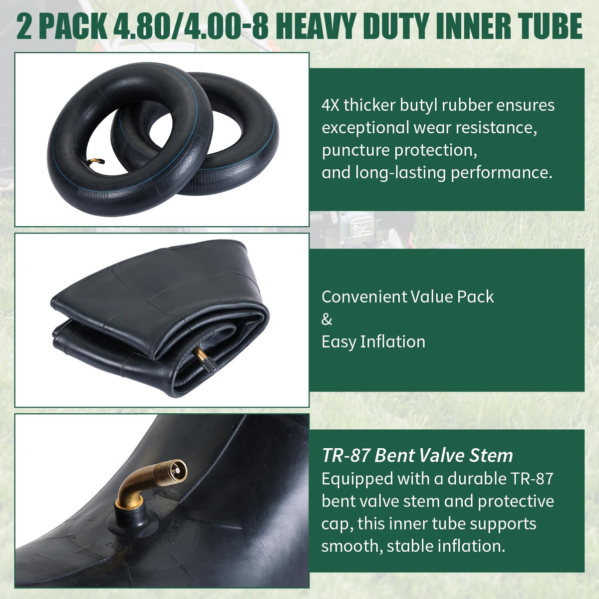 2Pcs 4.80/4.00-8 Inner Tubes with TR-87 Valve Stem Y121