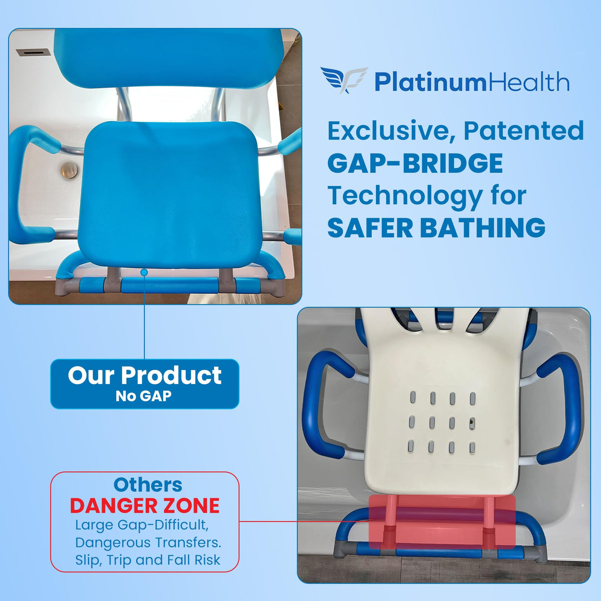 Blue Padded Sliding Shower Chair with Armrests P167