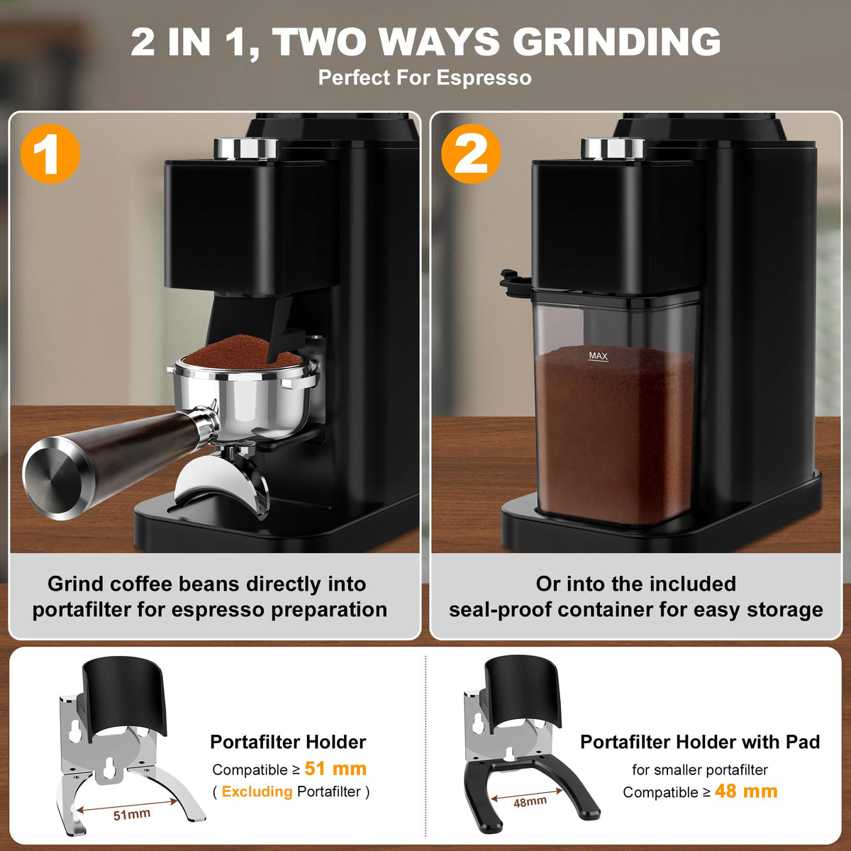 Black Electric Conical Burr Coffee Grinder P13407