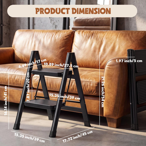 2 Step Carbon Steel Ladder with Anti-Slip Wide Pedal C2260