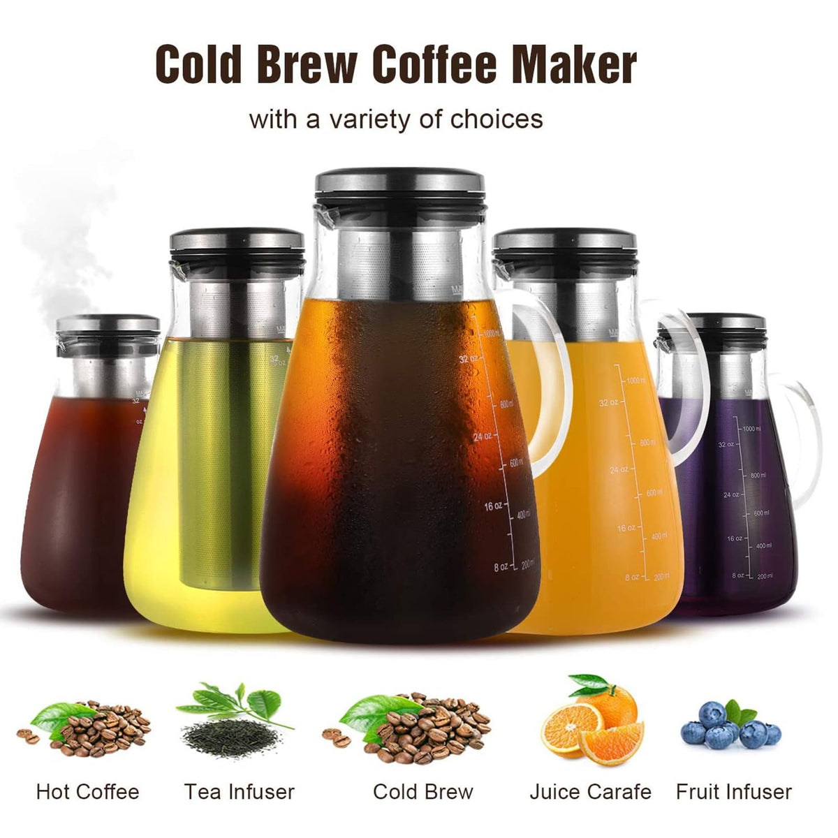 34oz Cold Brew Iced Coffee Maker with Stainless Steel Filter G90582