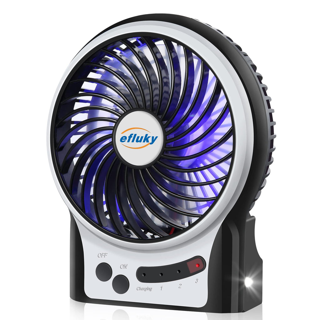 4.9-Inch Mini Desk Fan, 3 Speeds, Rechargeable USB Powered with LED Light, Black I730744