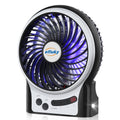 4.9-Inch Mini Desk Fan, 3 Speeds, Rechargeable USB Powered with LED Light, Black I730744