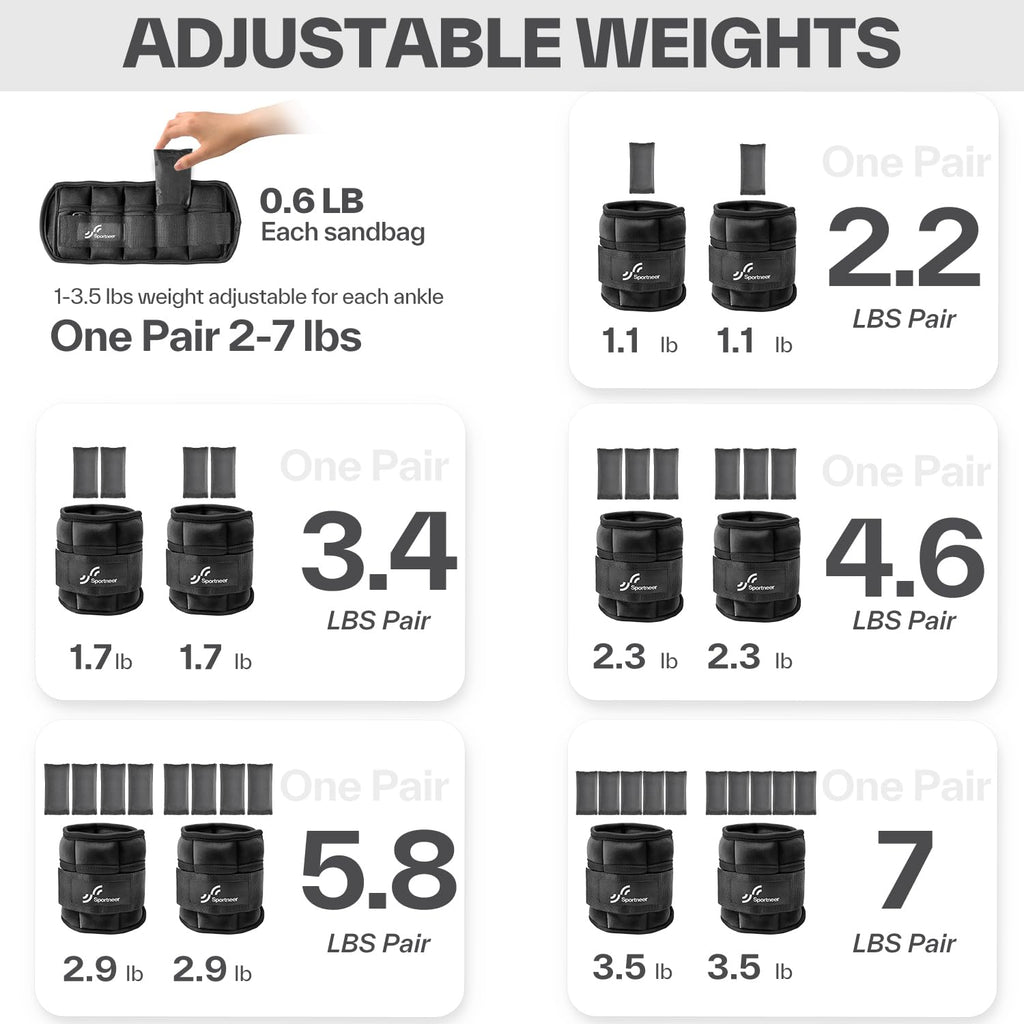 Adjustable Ankle Weights 2-7 lb per Pair W328