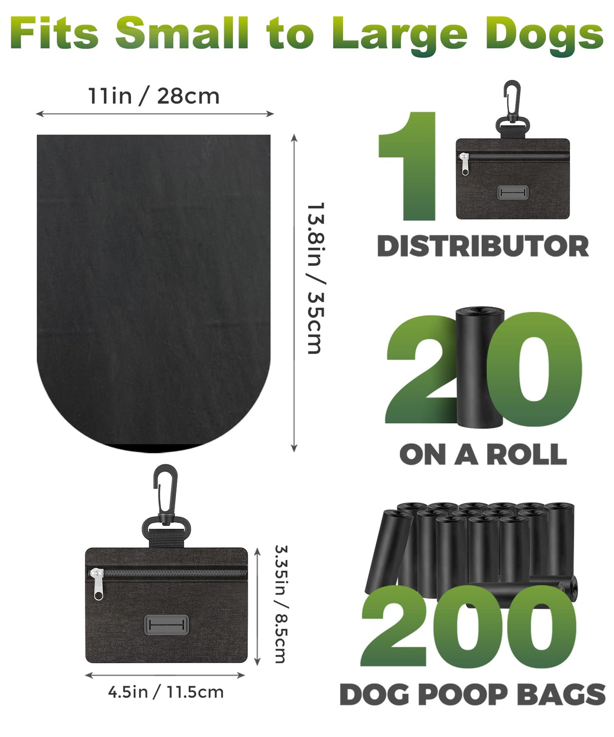 200 Pack Dog Poop Bags Rolls with Dispenser O7079