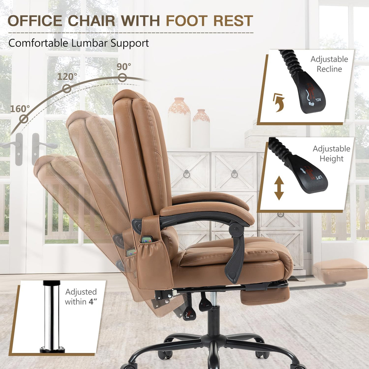 Brown Heated Massage Office Chair with Lumbar Support D678
