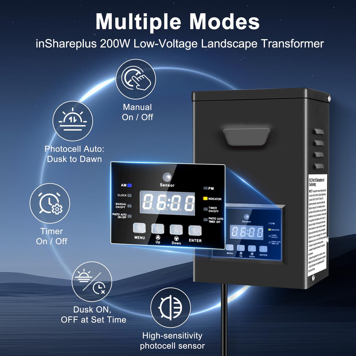 200W Low Voltage Landscape Transformer with Photocell Sensor & Timer S468127