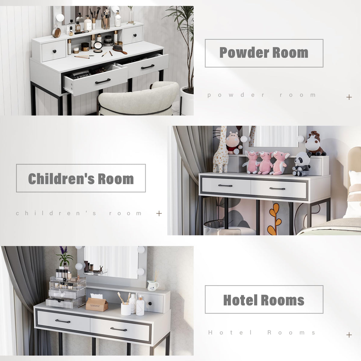 White Vanity Desk with Lighted Mirror and 4 Drawers W25391