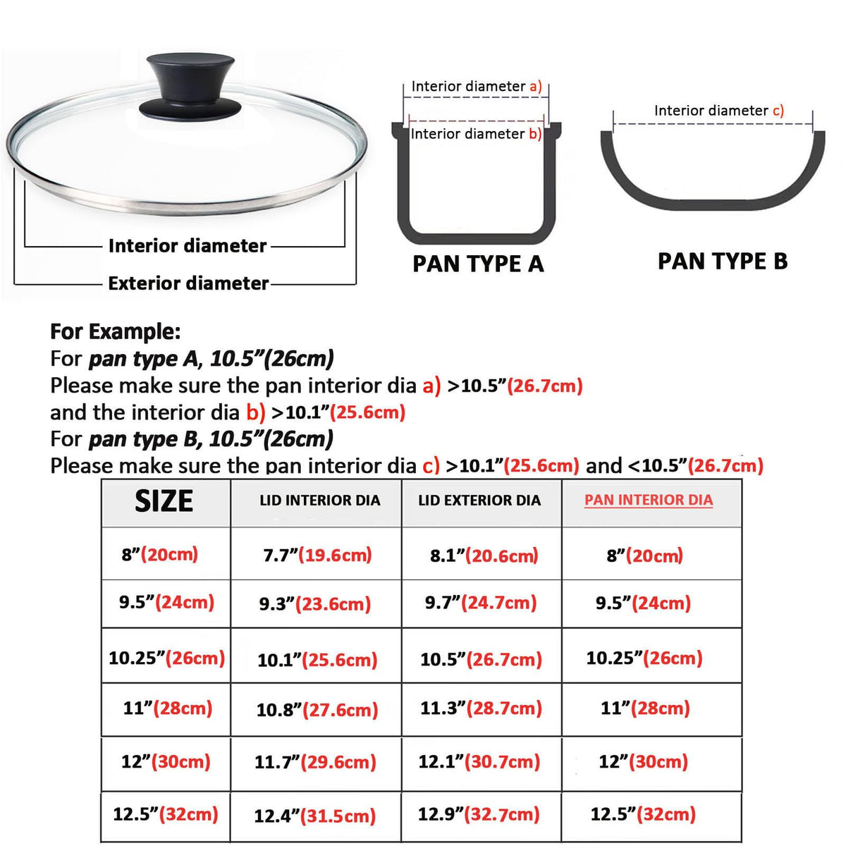 Round Tempered Glass Lid Set with Black Handle, 3 Pieces X699598
