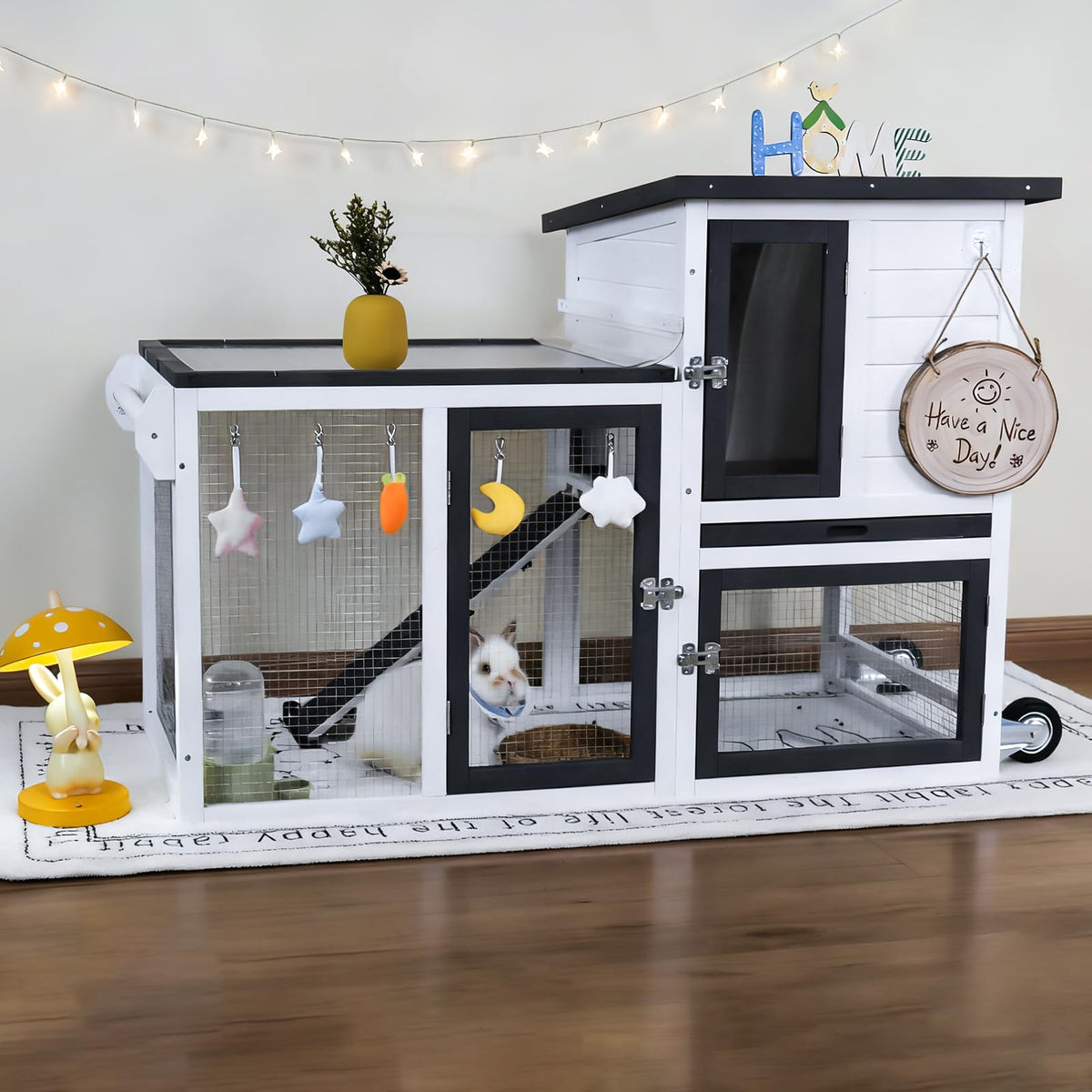 2-Story Rabbit Hutch with Pull-Out Tray & Wheels L67681