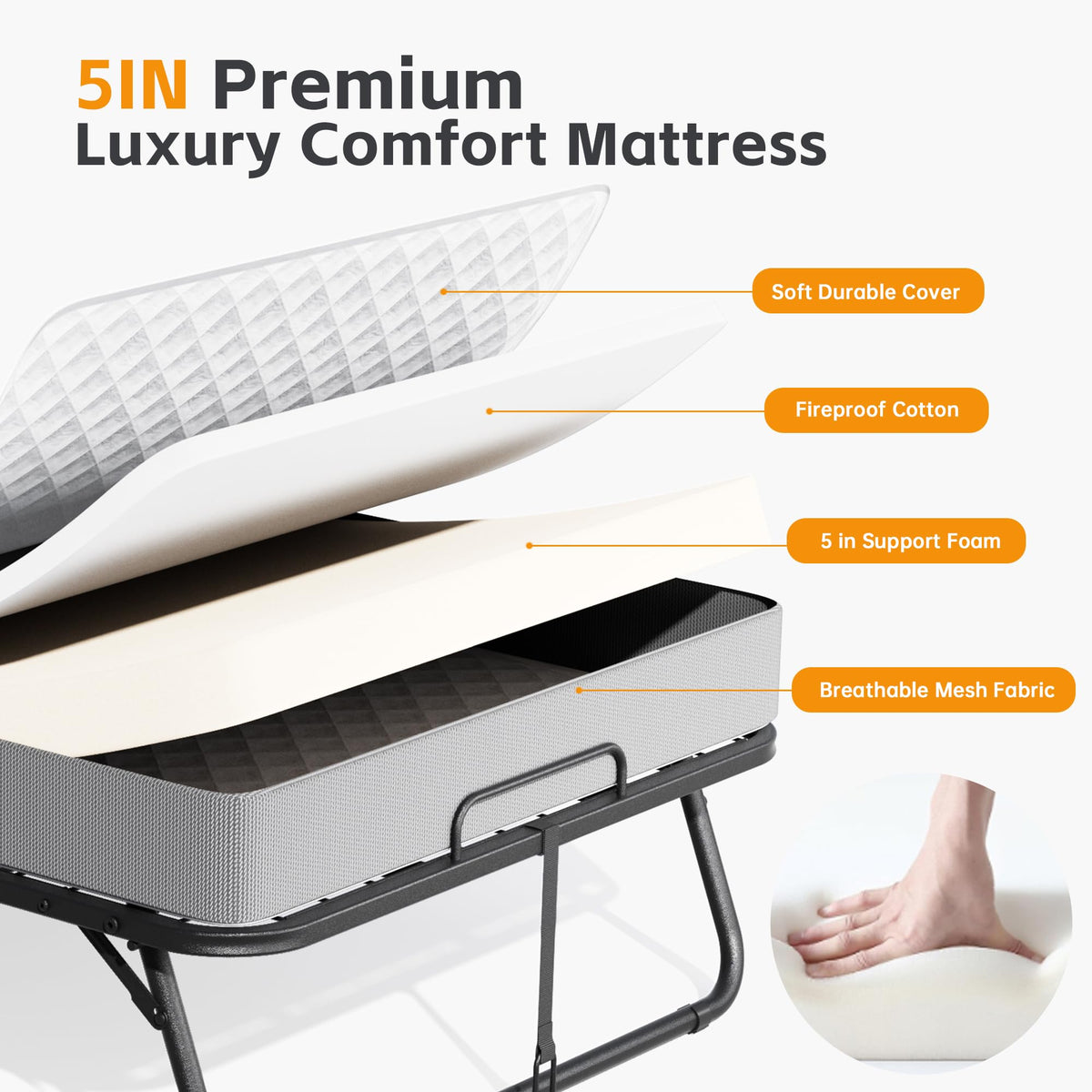Folding Bed with Mattress, Portable Roll Away Bed, 75" x 31" U82212