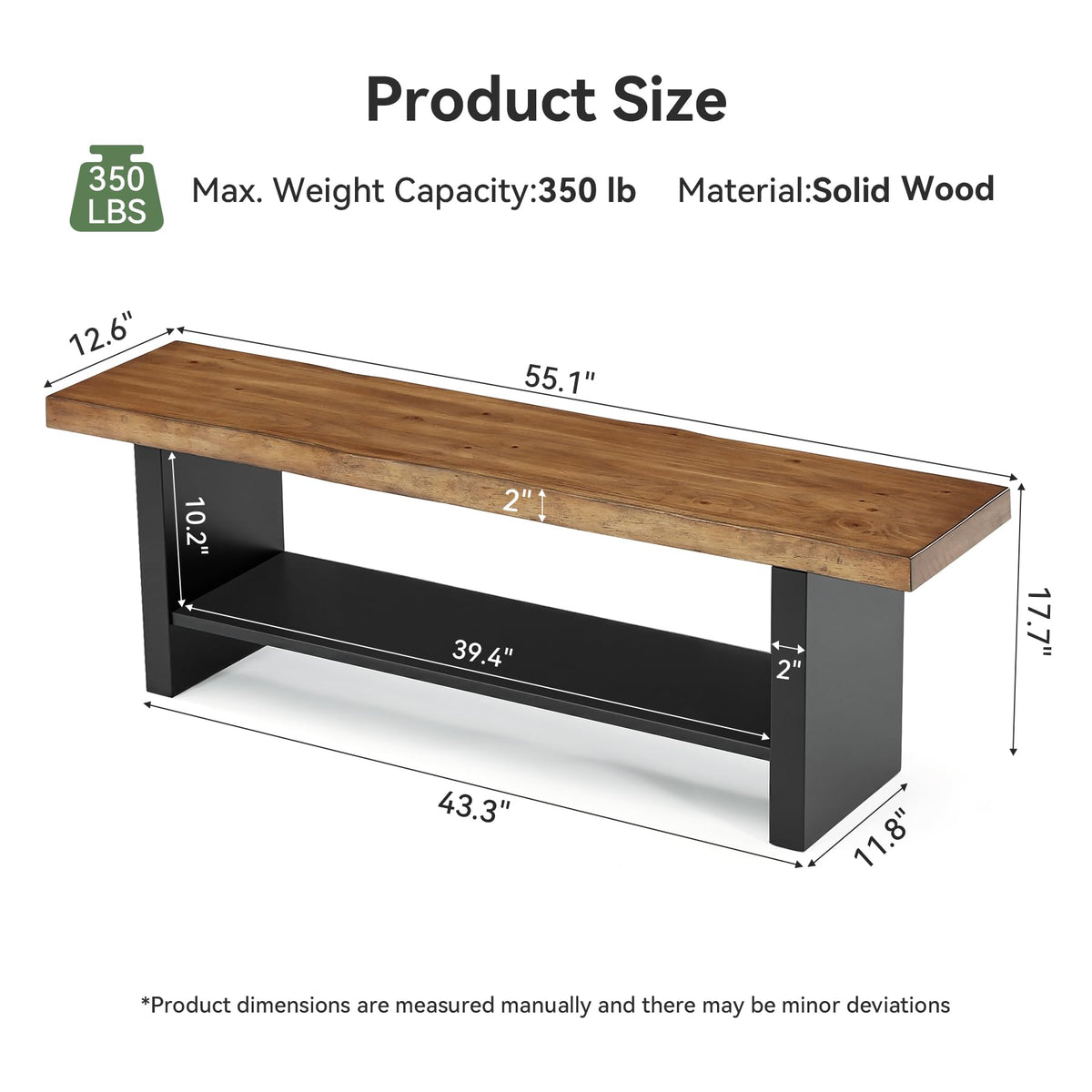55" Solid Wood 2-Tier Shoe Storage Bench G165868