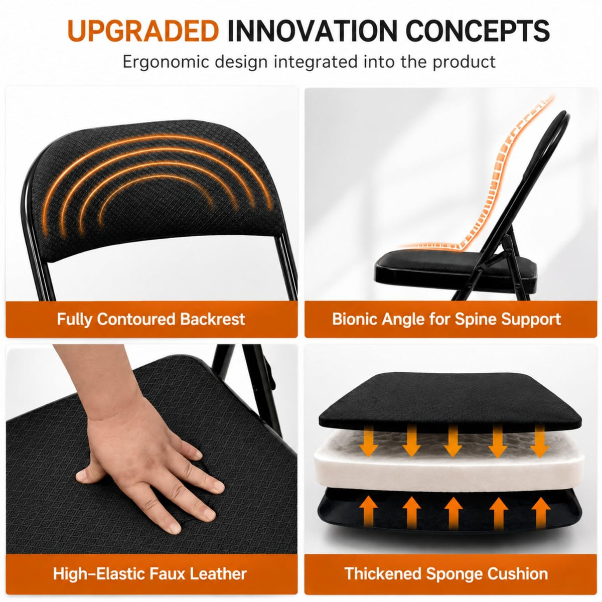 Folding Chairs with Cushion 10 Pack Black E4385