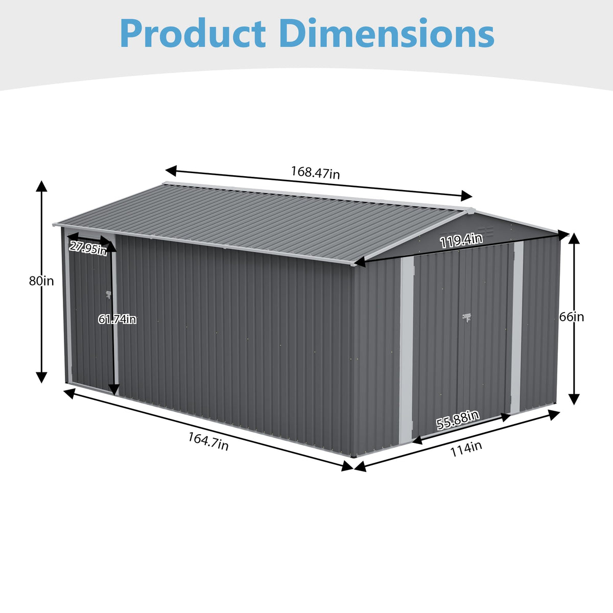 10x14 FT Light Gray Metal Storage Shed A256126