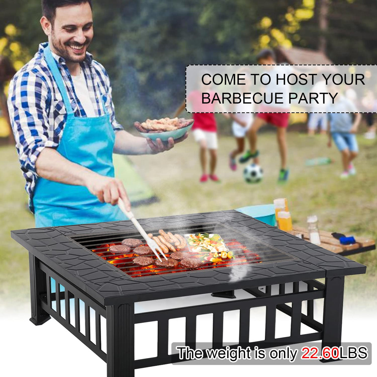 32" Square Wood Burning Fire Pit Table with Spark Screen Y376532