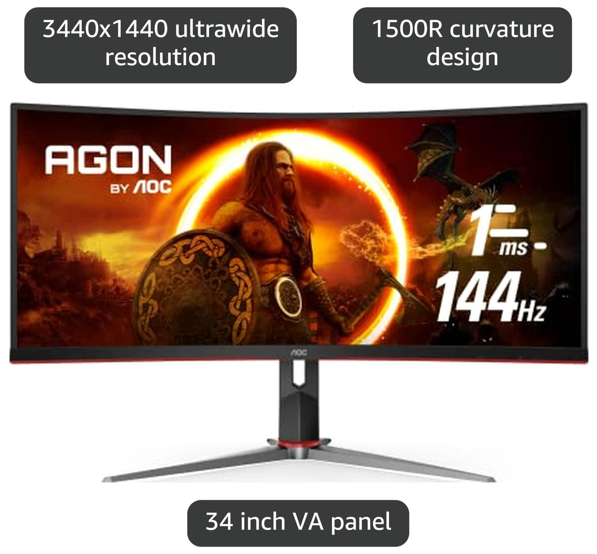 34" Curved UltraWide QHD VA Gaming Monitor O512531