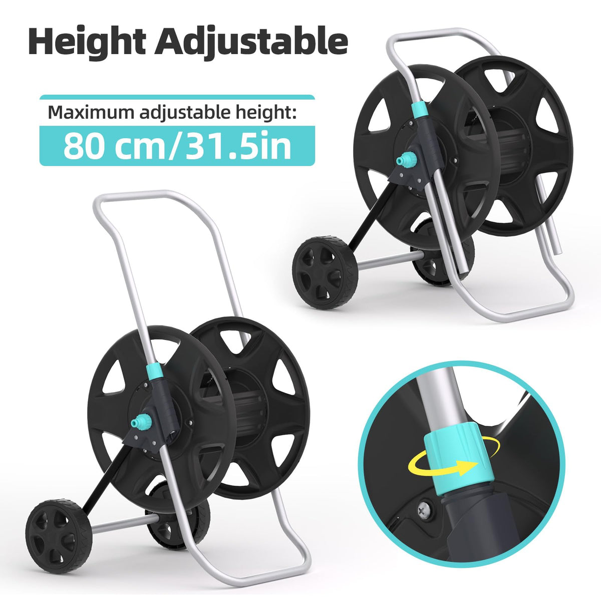 Metal Heavy Duty Garden Hose Reel Cart with Wheels C505448