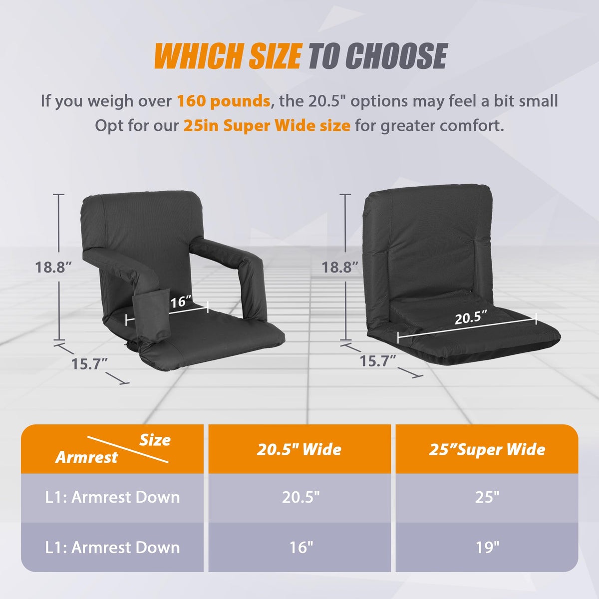 20.5"/25" Wide Padded Stadium Seat with Back Support P7831
