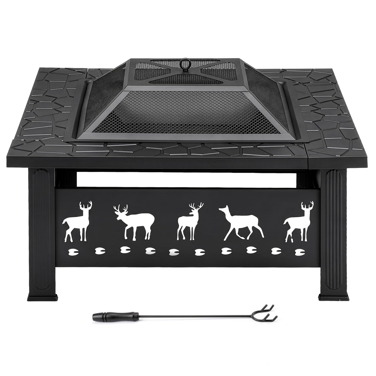 32 Inch Black Wrought Iron Wood Burning Fire Pit V295490