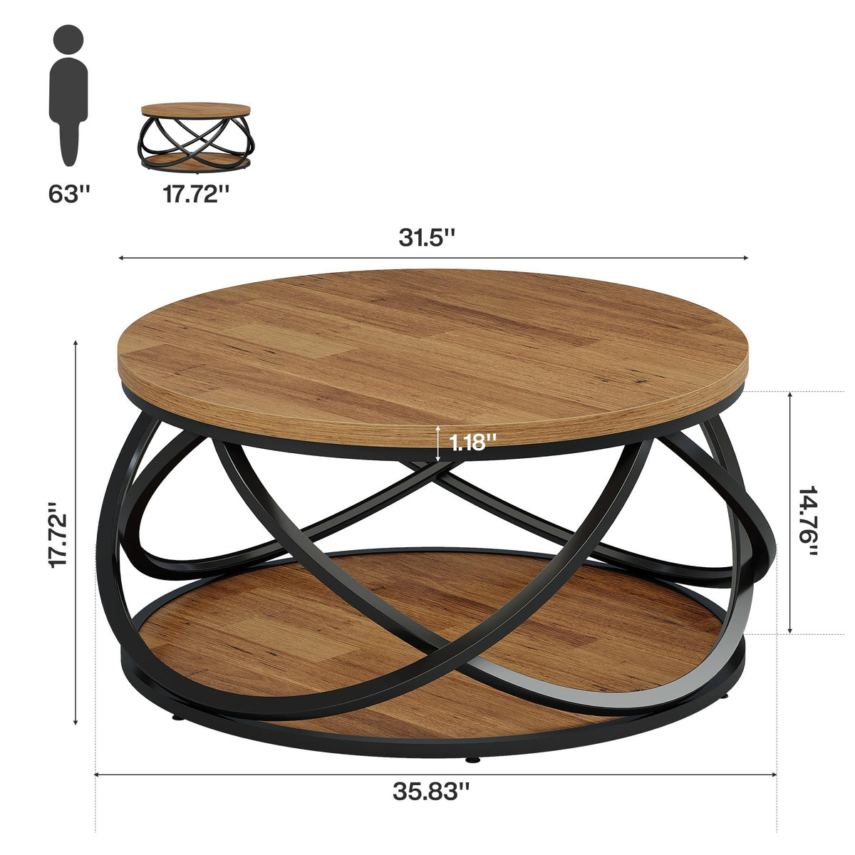 2-Tier Round Coffee Table with Storage Shelf S410716