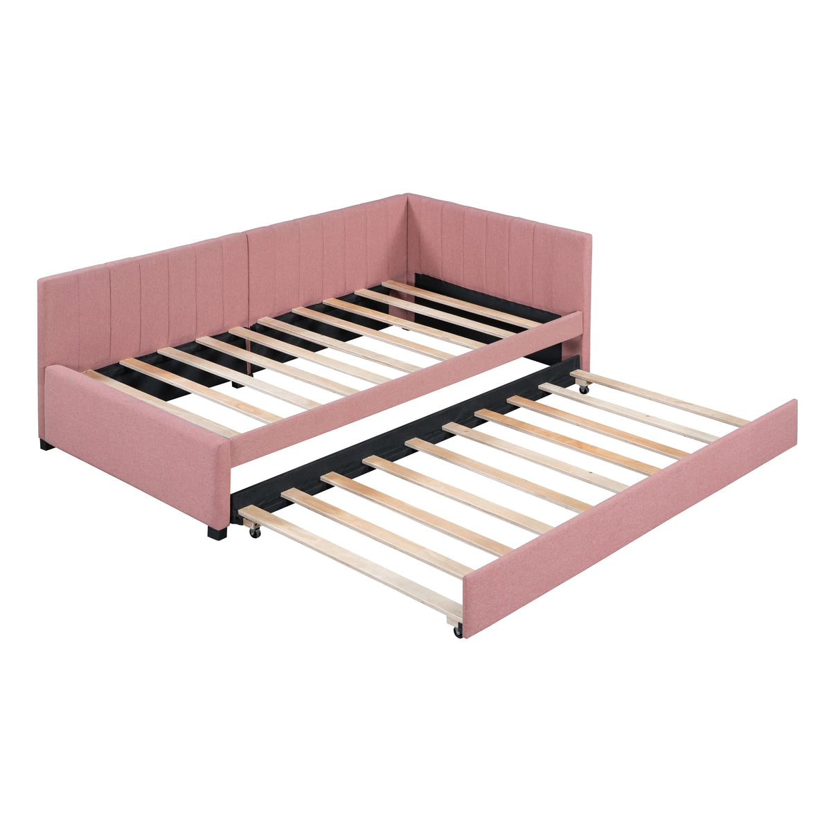 Pink Linen Fabric Twin Size Daybed with Trundle N241399
