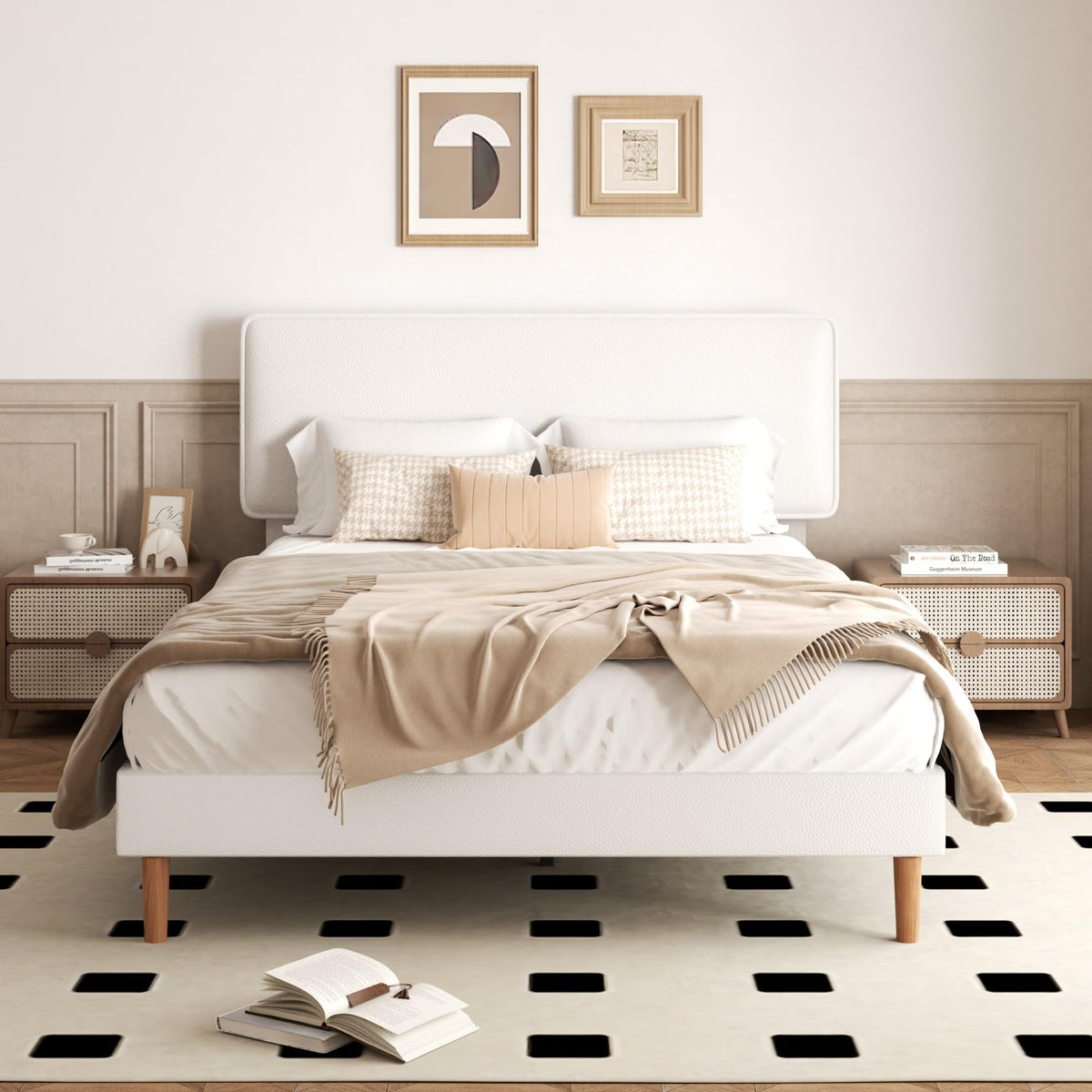 White Upholstered Bed Frame with Adjustable Headboard V828652