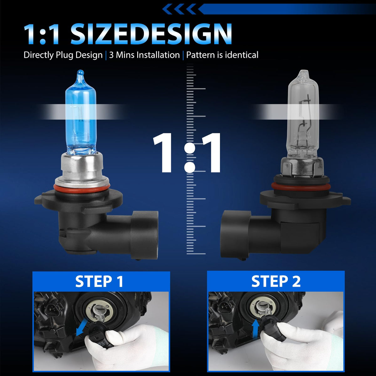 Halogen Headlight Bulbs 9005 High Beam 9006 Low Beam Pack of 4 C3087