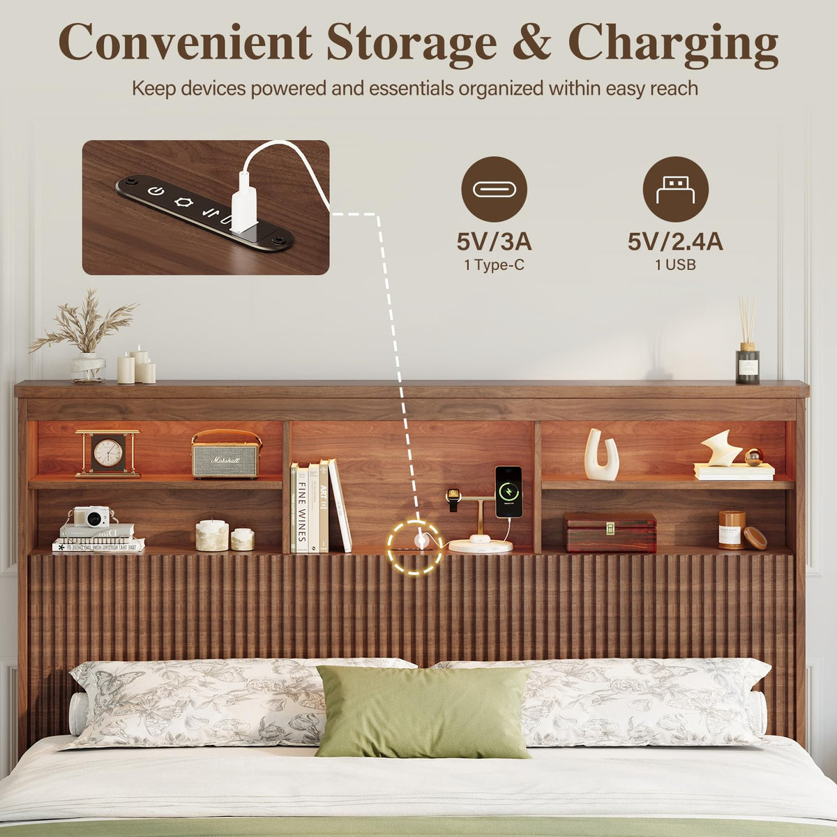 Queen Size Wood Bed Frame with 4 Storage Drawers L784