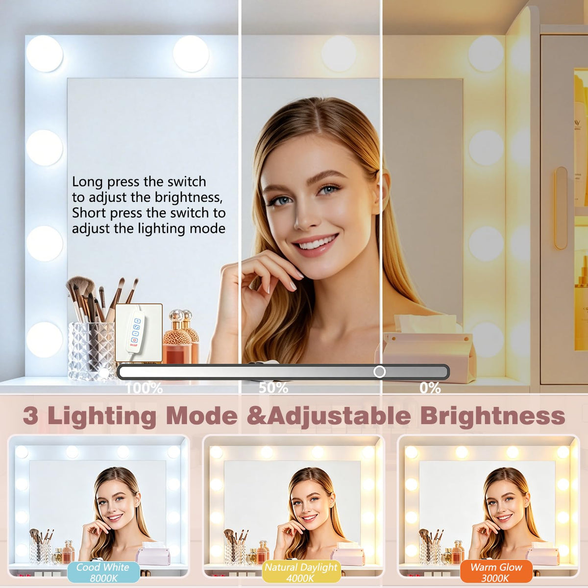 Vanity Desk with LED Lights and Mirror O4719