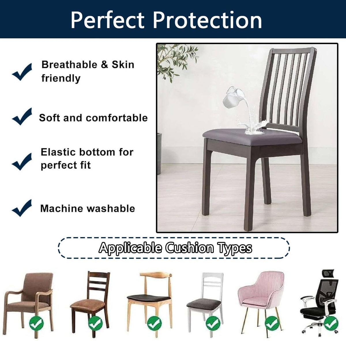 Waterproof PU Leather Chair Seat Covers Set of 6 B8357