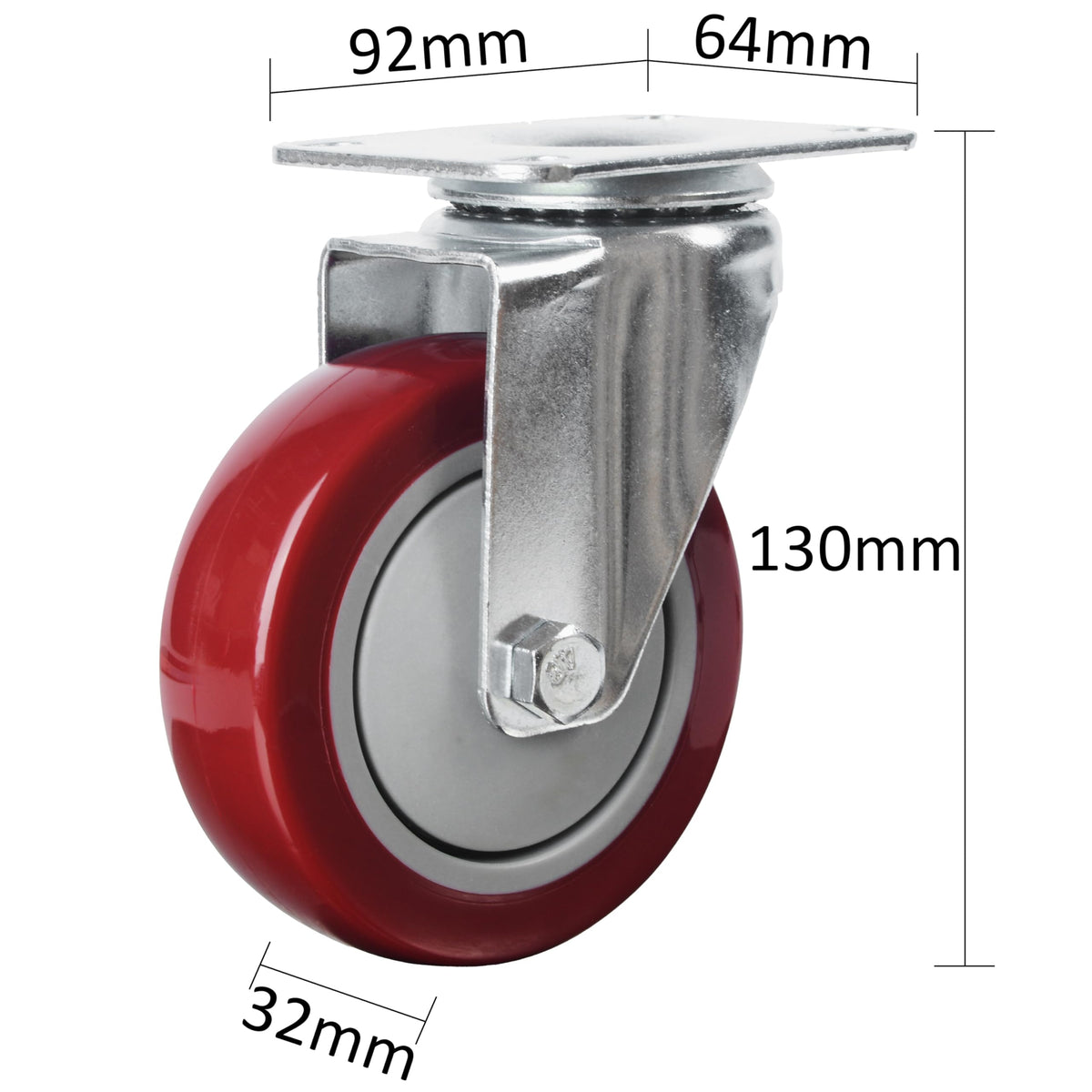 4” Swivel Plate Casters Set of 4 Heavy Duty Polyurethane Wheels Red N674