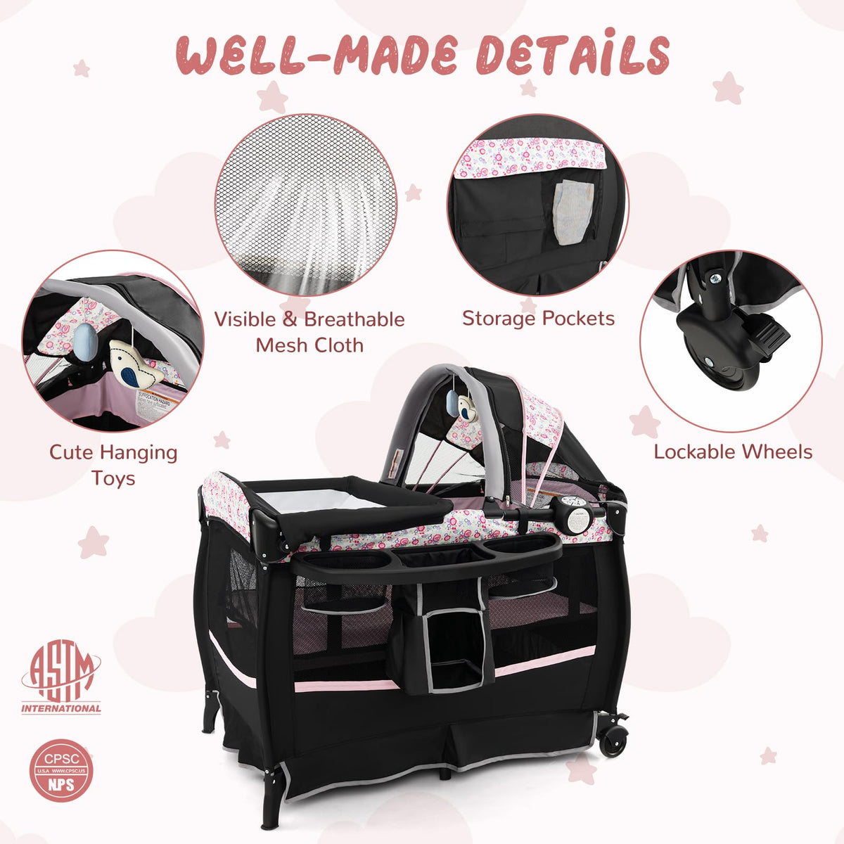 4 in 1 Portable Baby Playpen with Bassinet W4222