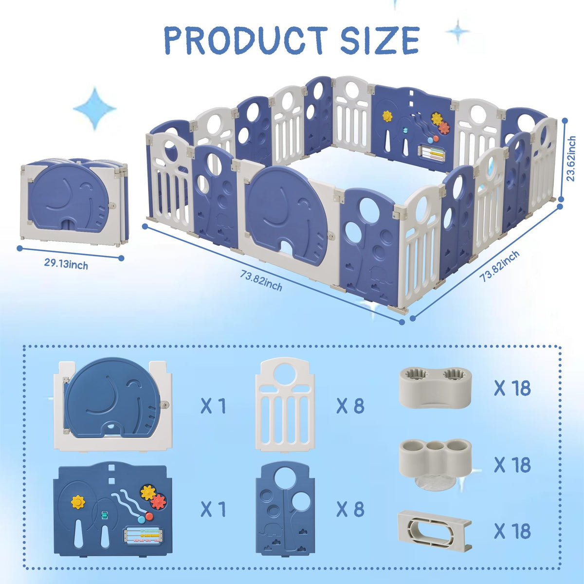 18-Panel Foldable Baby Playpen E736755