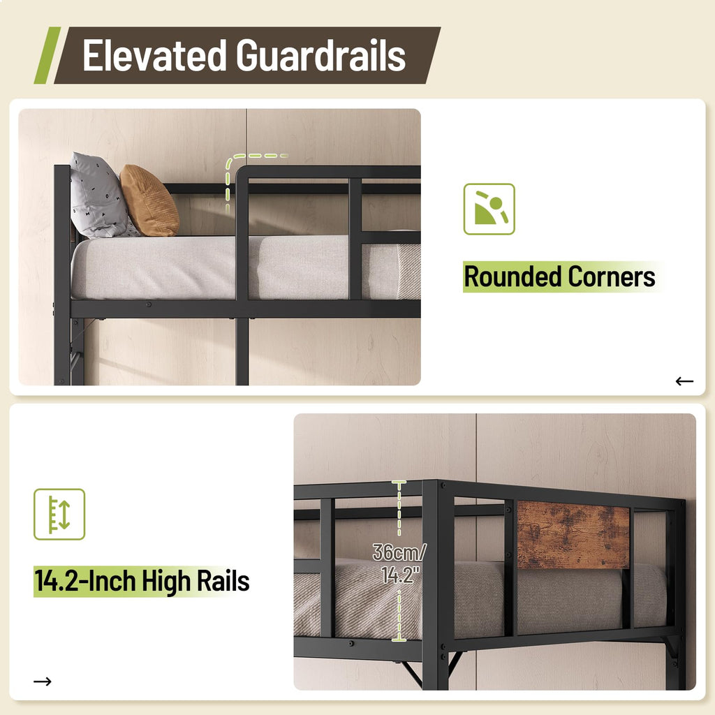 Twin Size Metal Loft Bed with L-Shaped Desk, 3 Storage Drawers, LED Light & Ladder H278
